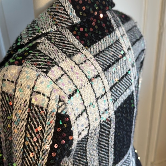 Gorgeous NWT Eva Franco Women's Black and White Sequined Tweed Jacket Lined - Picture 8 of 15